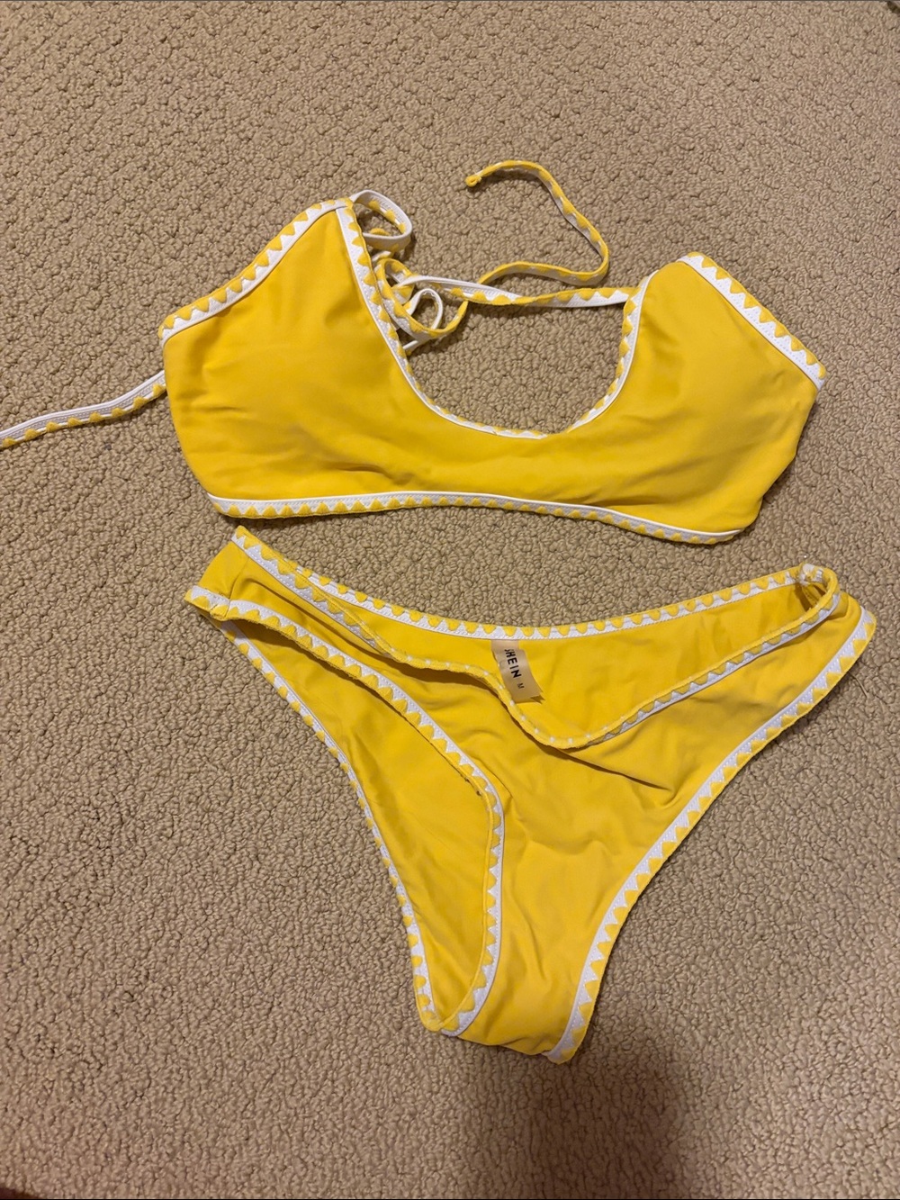 Yellow Triangle-Trim Bikini Set